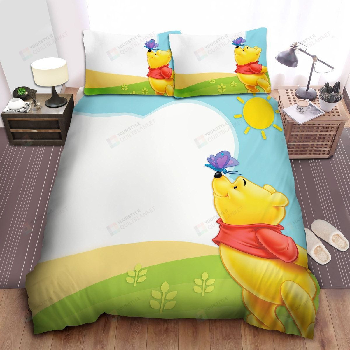 Disney Winnie The Pooh And A Butterfly Bed Sheets Spread Comforter Duvet Cover Bedding Sets