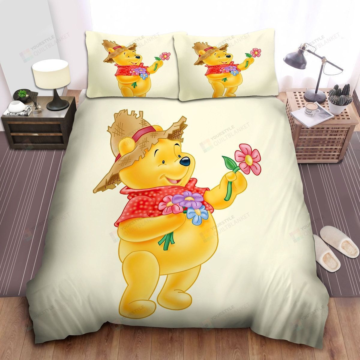 Disney Winnie The Pooh And Flowers Bed Sheets Spread Comforter Duvet Cover Bedding Sets