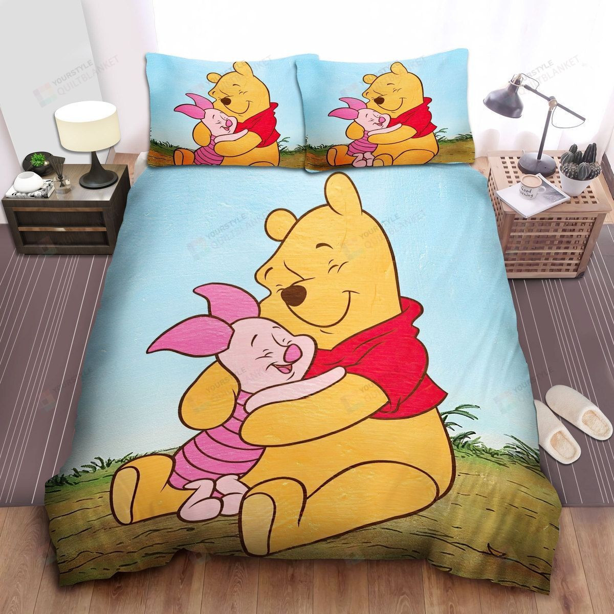Disney Winnie The Pooh And Piglet Hugging Bed Sheets Spread Comforter Duvet Cover Bedding Sets