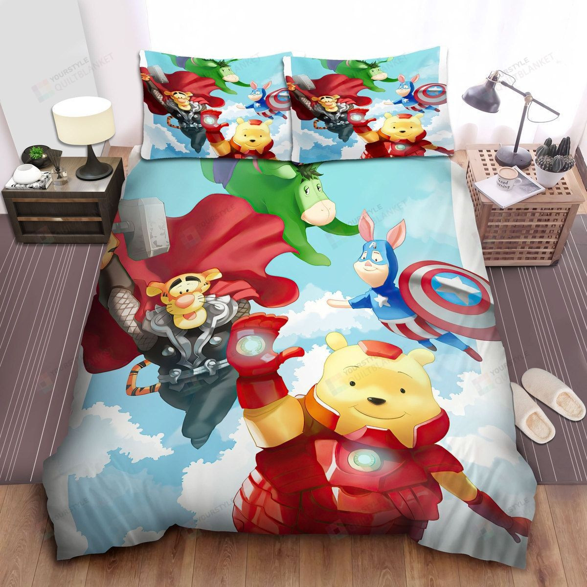 Disney Winnie The Pooh Characters In Avengers Costumes Bed Sheets Spread Comforter Duvet Cover Bedding Sets