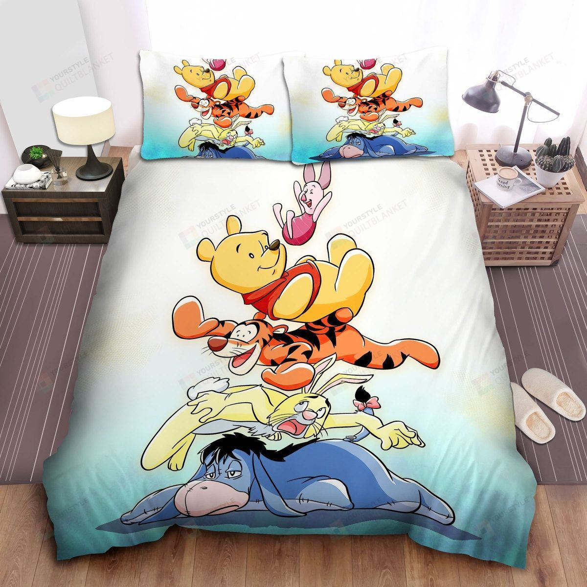 Disney Winnie The Pooh Characters Jumping On Others Bed Sheets Spread Comforter Duvet Cover Bedding Sets