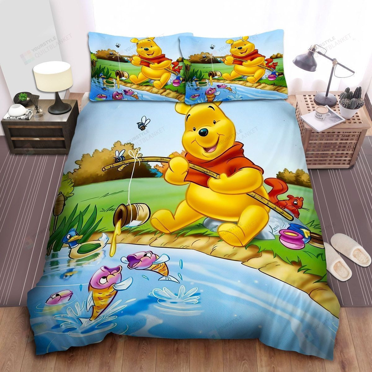Disney Winnie The Pooh Fishing By Honey Bed Sheets Duvet Cover Bedding Sets