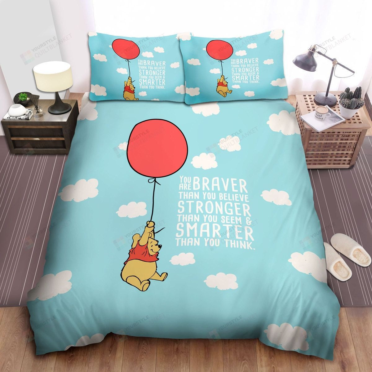 Disney Winnie The Pooh Flying By A Balloon And Quote On Bed Sheets Spread Comforter Duvet Cover Bedding Sets