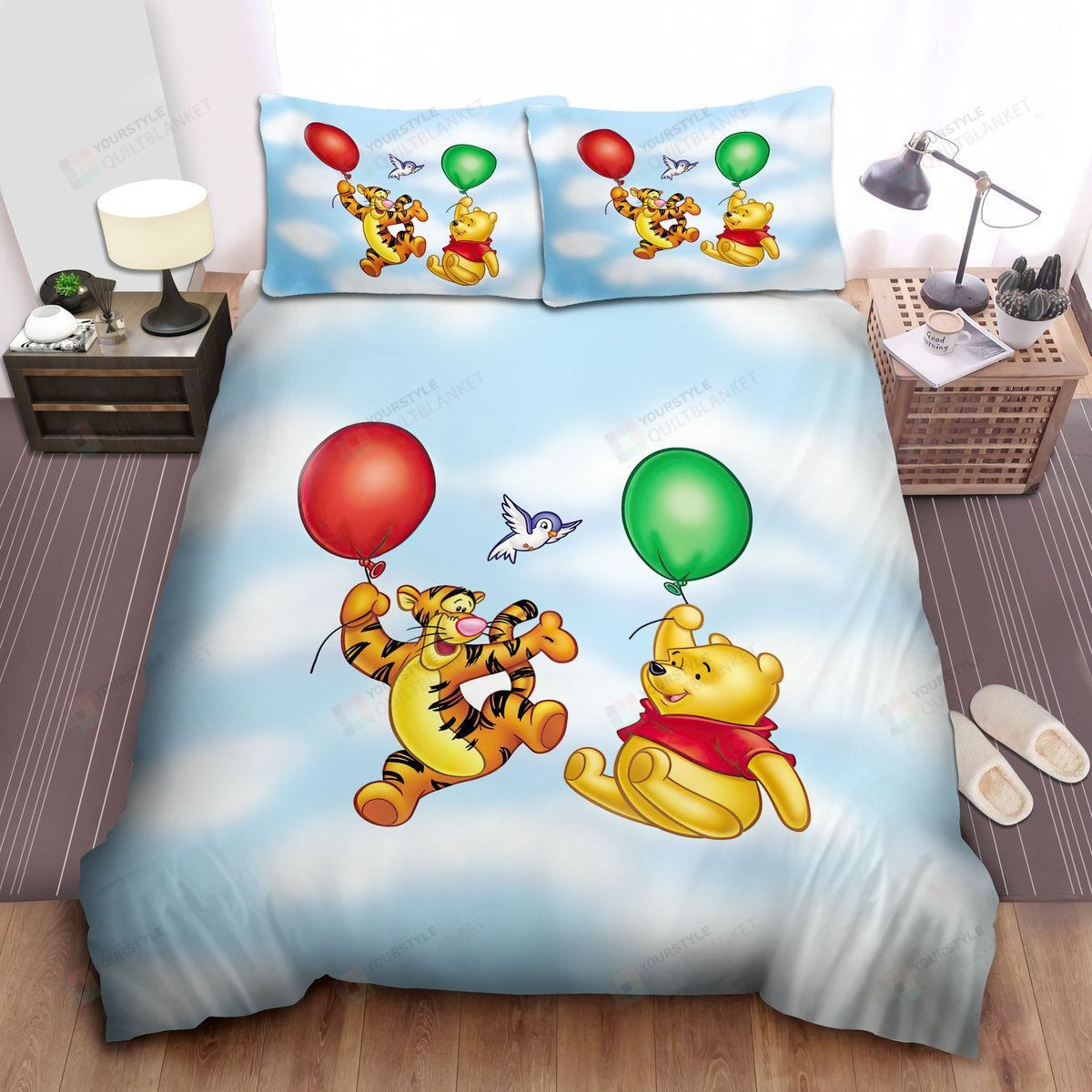Disney Winnie The Pooh Flying With Tiger By Balloons Bed Sheets Spread Comforter Duvet Cover Bedding Sets