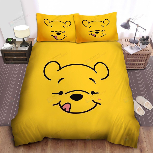 Disney Winnie The Pooh Funny Face On Yellow Bed Sheets Spread Comforter Duvet Cover Bedding Sets