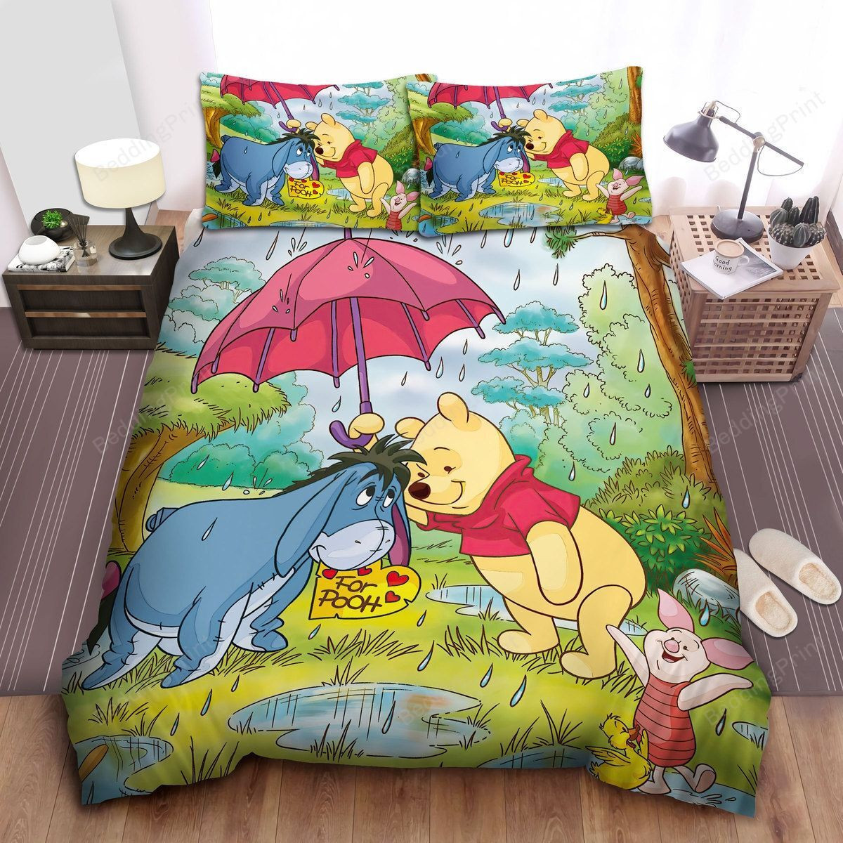 Disney Winnie The Pooh Giving Eeyore Umbrella Bed Sheets Duvet Cover Bedding Sets