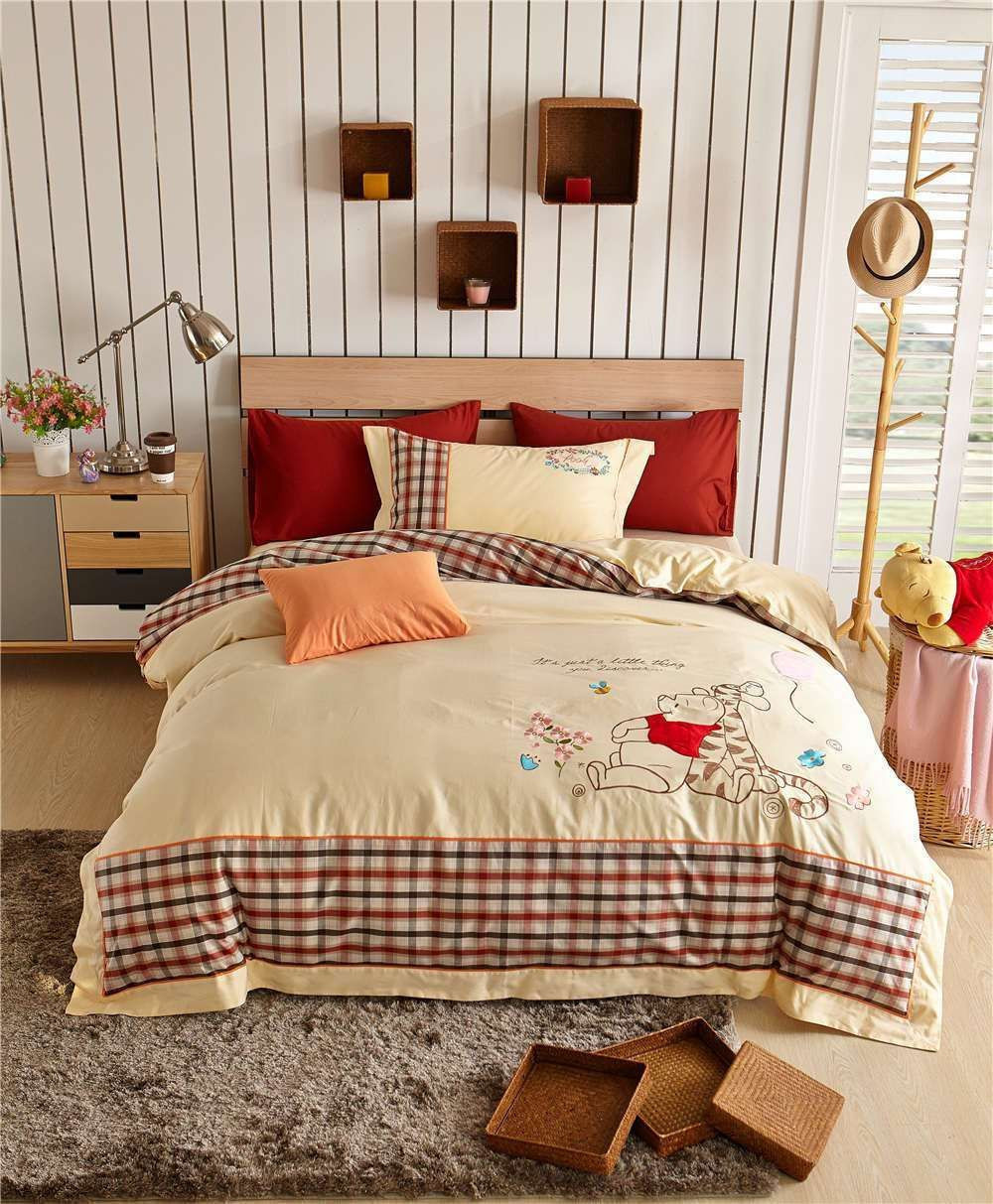 Disney-Winnie-The-Pooh-Plaid-Bedding-Set Duvet Cover  Pillow Cases