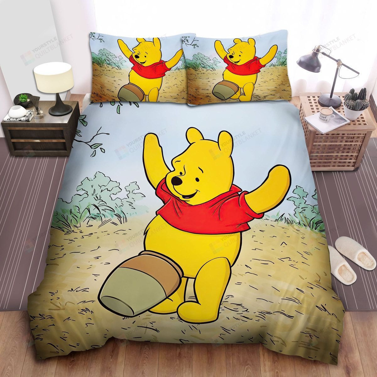 Disney Winnie The Pooh Stick His Hunny Pot On His Stomach Bed Sheets Spread Comforter Duvet Cover Bedding Sets