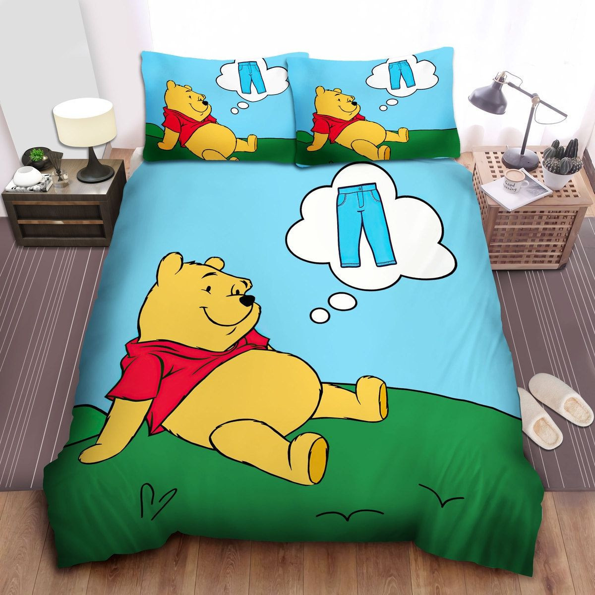 Disney Winnie The Pooh Thinking About A Jeans Bed Sheets Spread Comforter Duvet Cover Bedding Sets