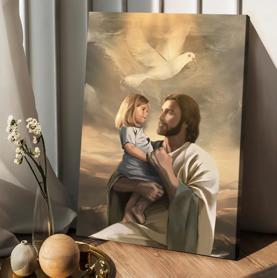 Dove Jesus Painting – Jesus With Child Canvas Posters – Christian Wall Posters – Religious Wall Decor