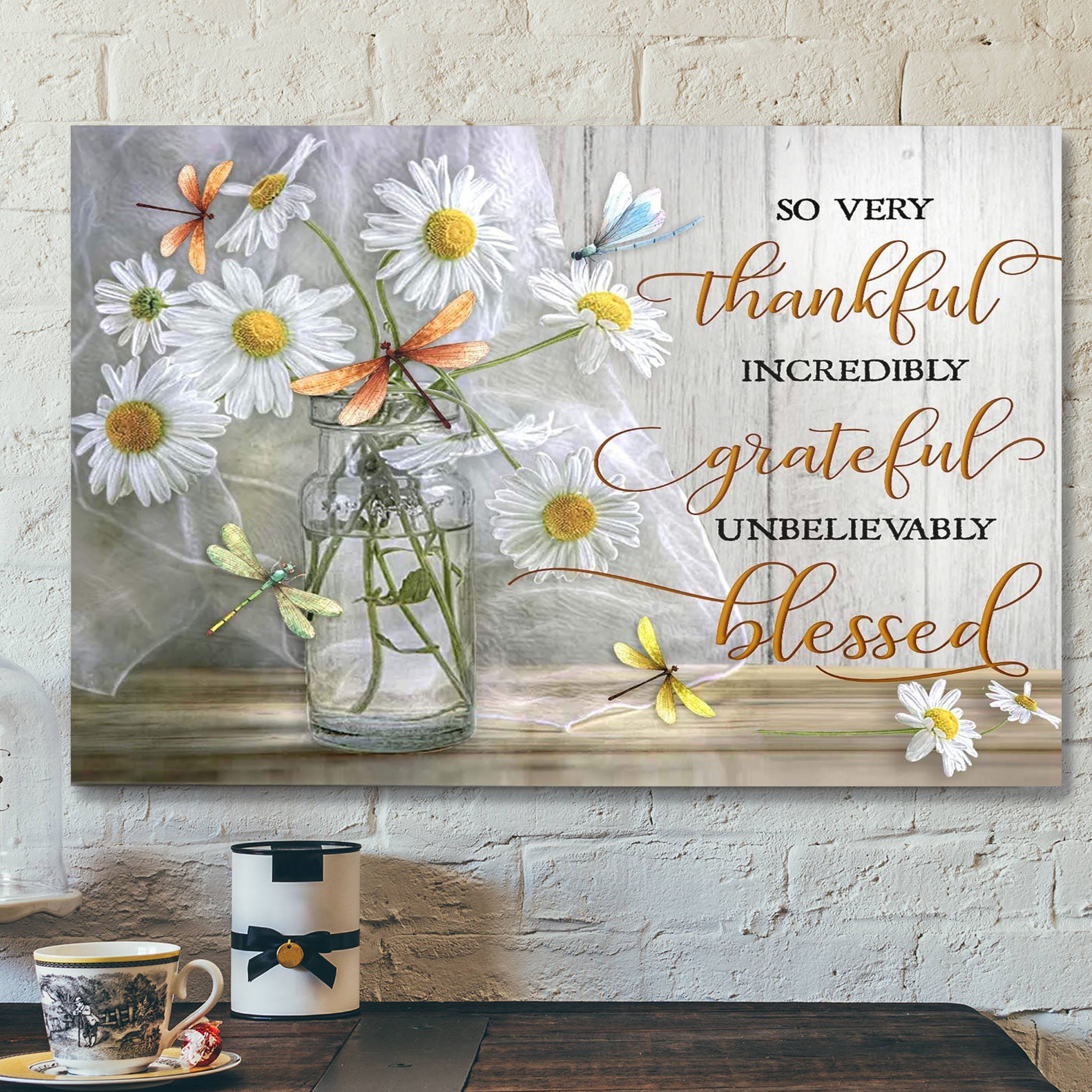 Dragonfly – So Very Thankful – Bible Verse Canvas – Scripture Canvas Wall Art