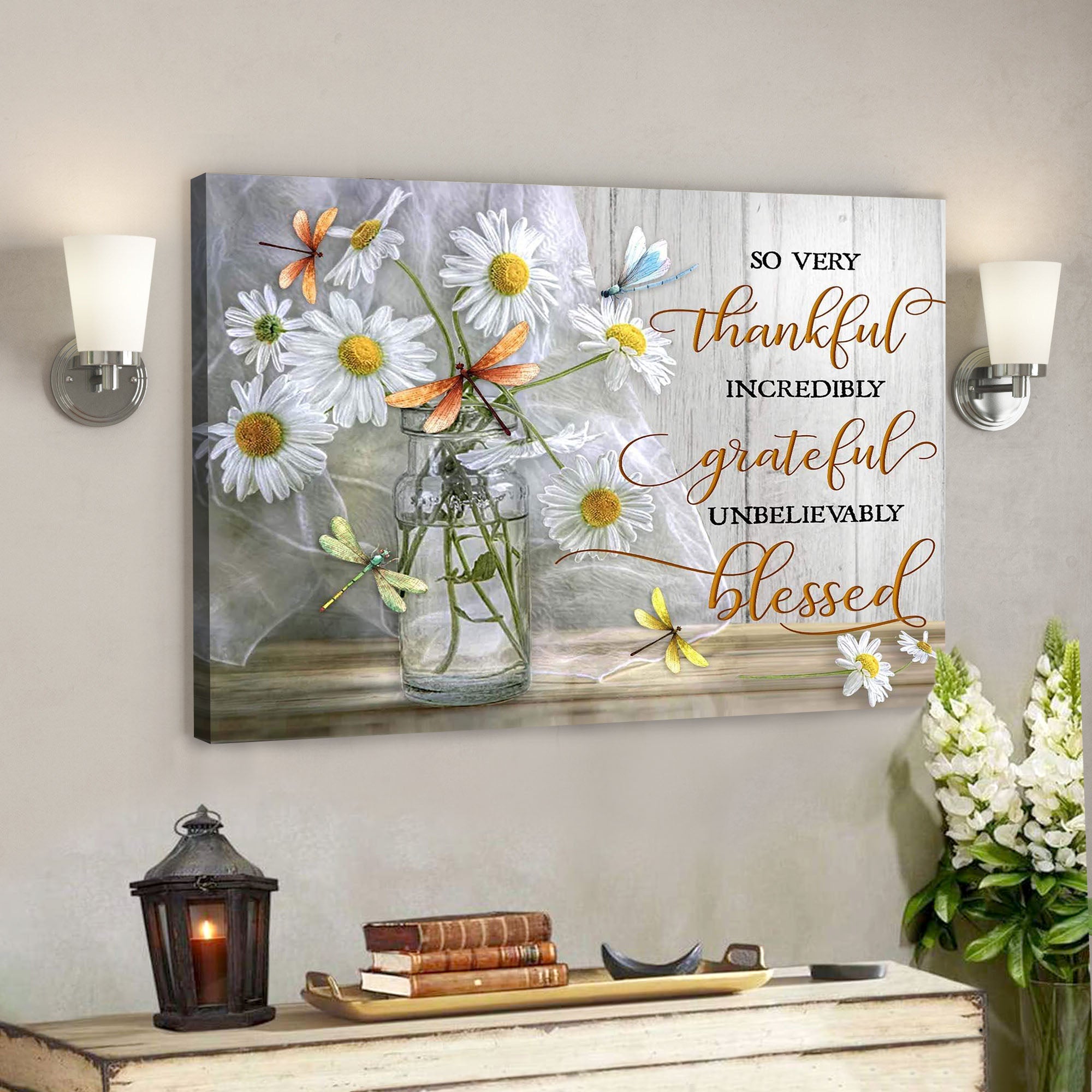 Dragonfly – So Very Thankful – Bible Verse Canvas – Scripture Canvas Wall Art