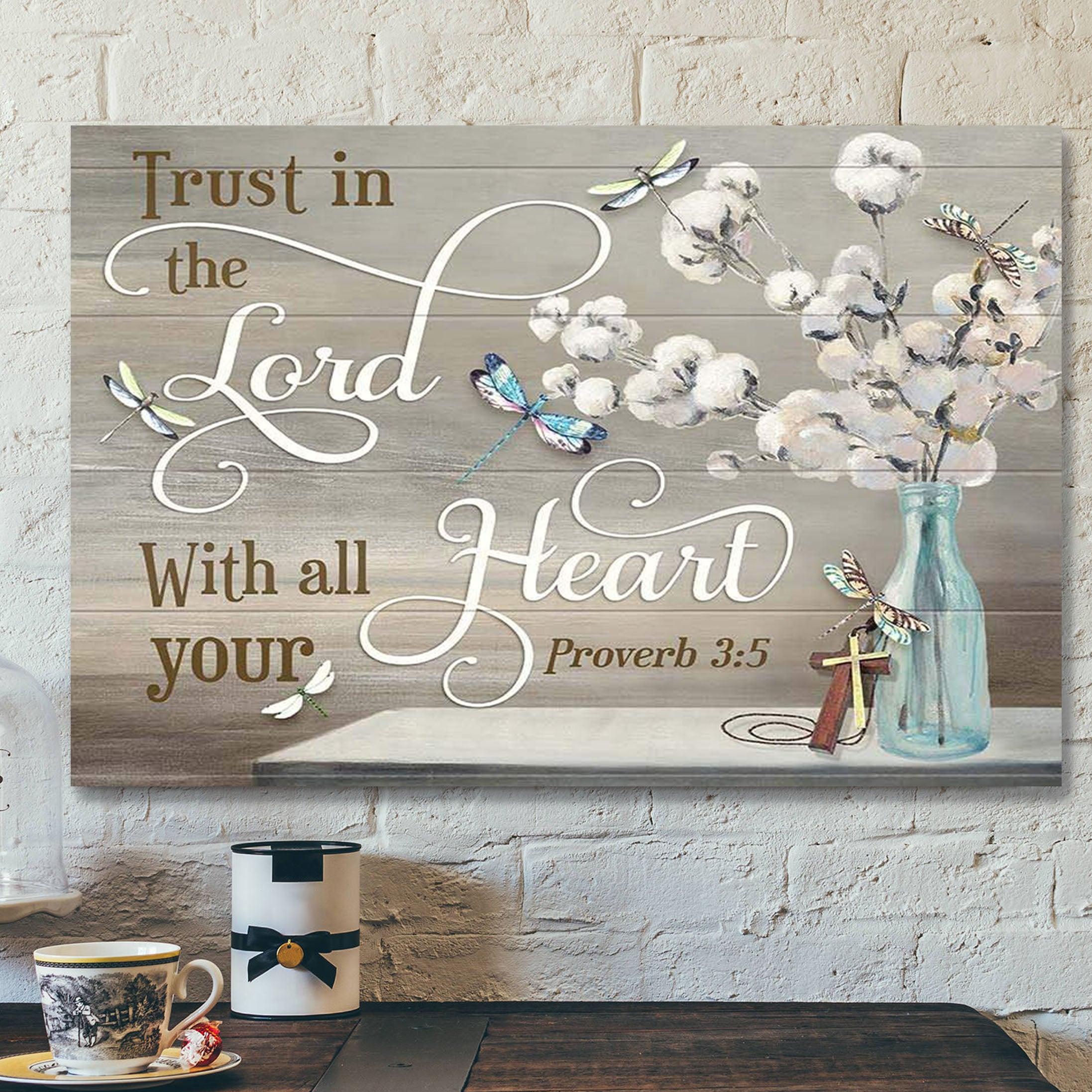 Dragonfly – Trust In The Lord – Bible Verse Canvas – Scripture Canvas Wall Art