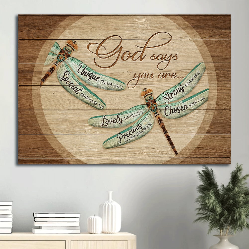 Dragonfly Painting Canvas God Says You Are Canvas Wall Art – Christian Wall Decor