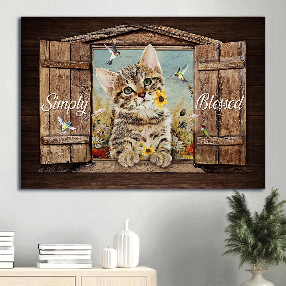 Dream Cat Yellow Daisy Colorful Hummingbird Canvas Simply Blessed Canvas Wall Art – Christian Wall Decor