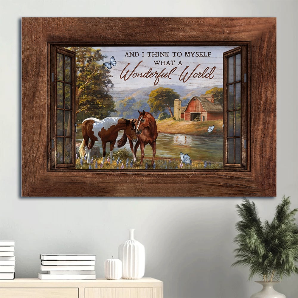 Dream Horse Beautiful River Wooden Window Canvas What A Wonderful World Canvas Wall Art – Christian Wall Decor