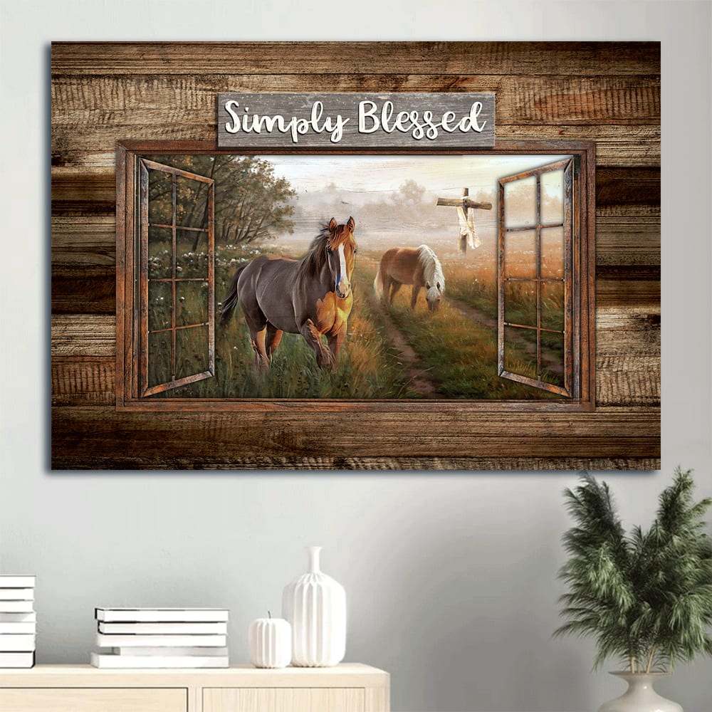 Dream Horses Green Meadow Land Countryside Painting Canvas Simply Blessed Canvas Wall Art – Christian Wall Decor