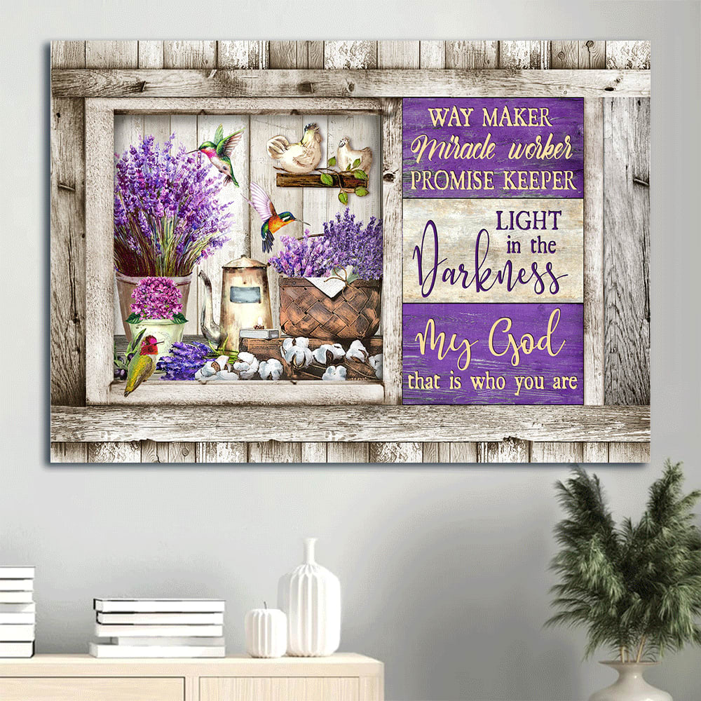 Dried Lavender Painting Colorful Hummingbird Canvas My God Is The Light In The Darkness Canvas Wall Art – Christian Wall Decor