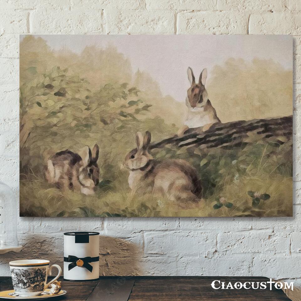 Easter Printable Vintage – Rabbit Painting – Jesus Canvas Wall Art – Bible Verse Canvas – Christian Canvas Wall Art