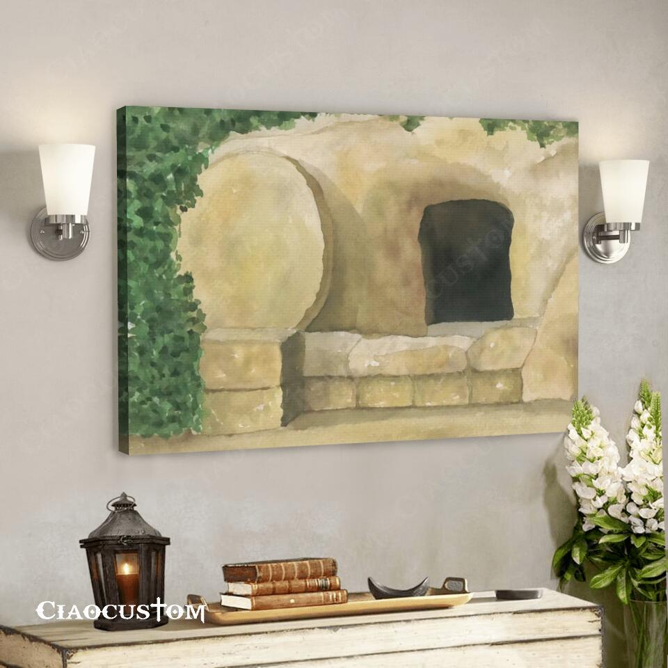 Easter Tomb Watercolor Painting – Easter Art – Easter Wall Decor – He Is Risen – Jesus Canvas – Christian Canvas Art – Christian Gift