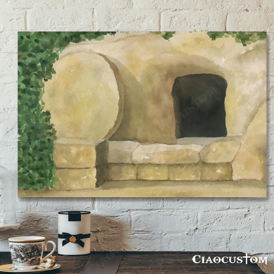 Easter Tomb Watercolor Painting – Easter Art – Easter Wall Decor – He Is Risen – Jesus Canvas – Christian Canvas Art – Christian Gift