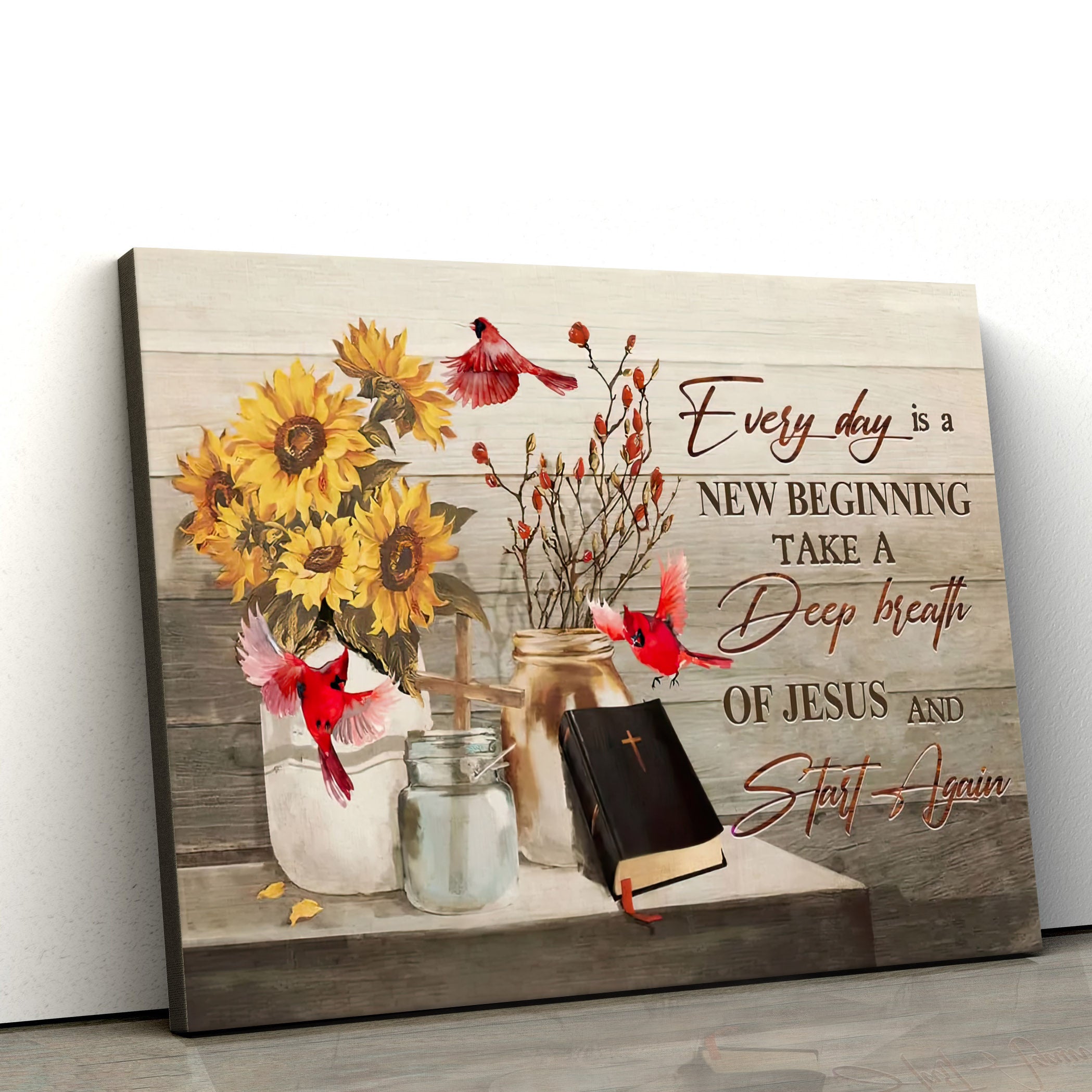 Every Day Is A New Beginning Breath Of Jesus Cardinal Wall Art Canvas – Christian Wall Decor