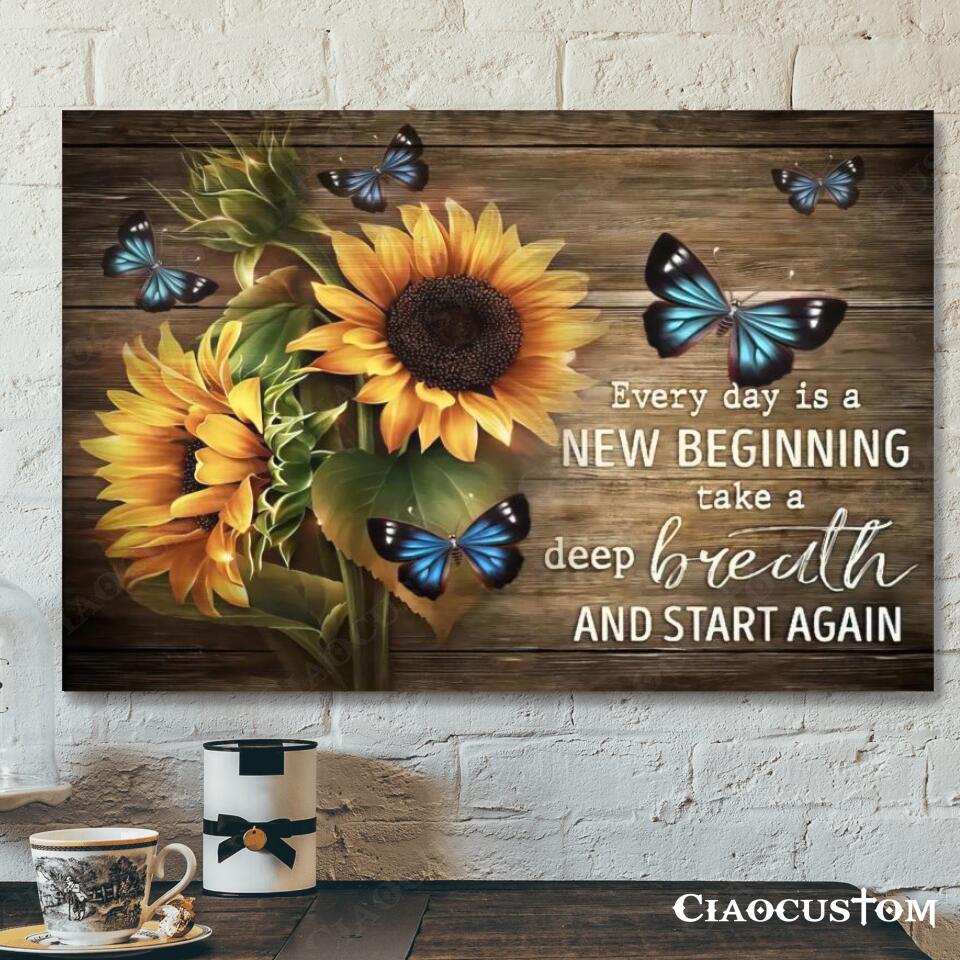 Every Day Is A New Beginning – Sunflowers – Jesus Canvas Wall Art – Bible Verse Canvas – Christian Canvas Wall Art