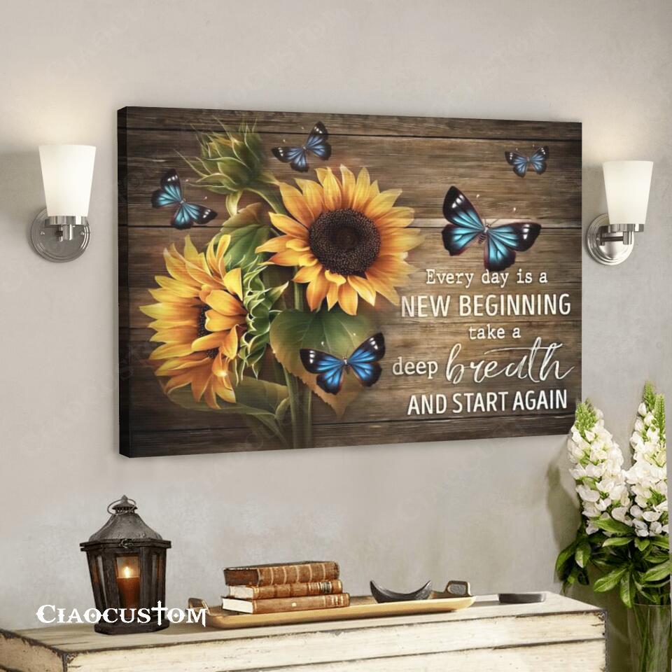 Every Day Is A New Beginning – Sunflowers – Jesus Canvas Wall Art – Bible Verse Canvas – Christian Canvas Wall Art