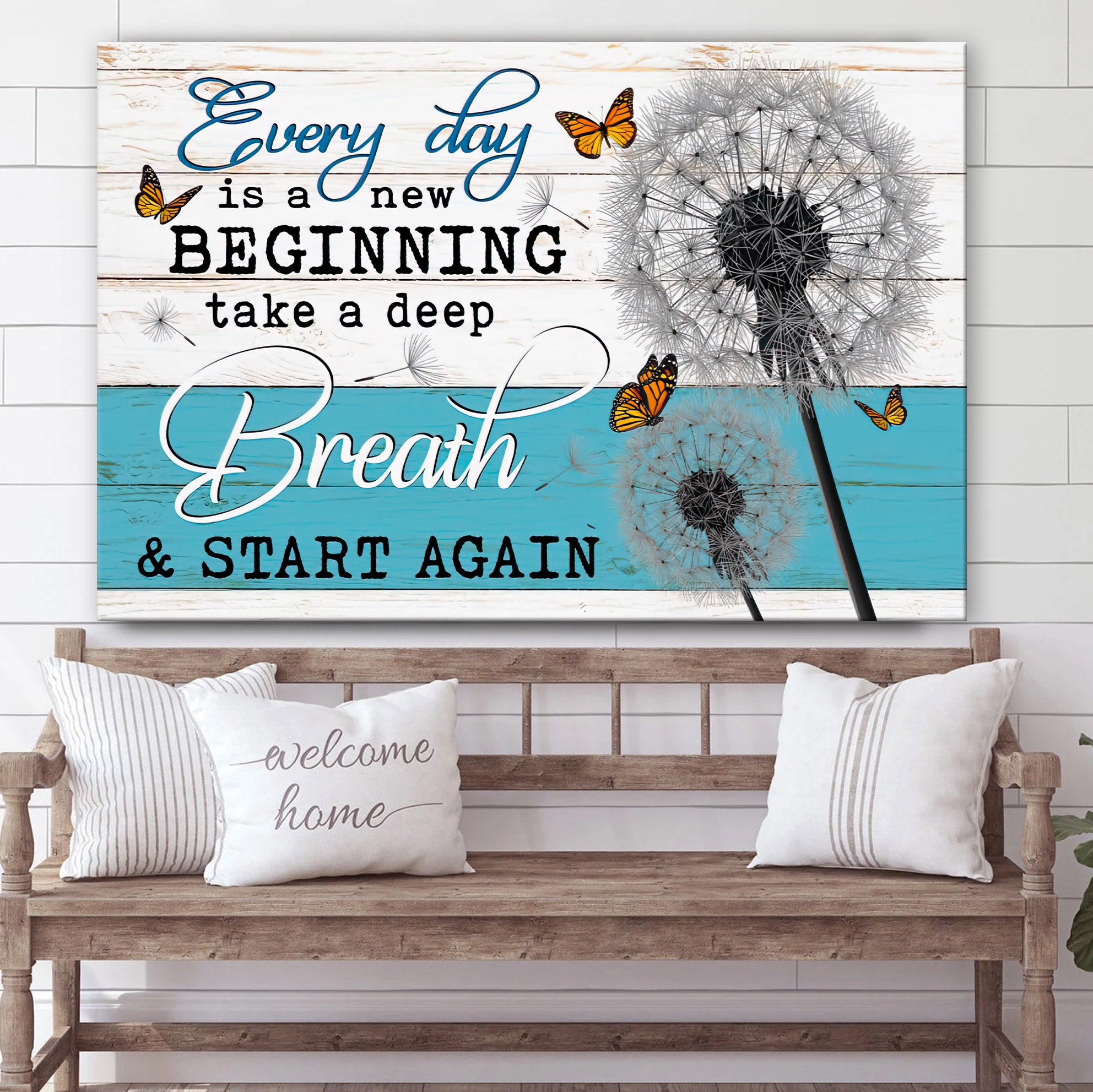 Every Day Is A New Beginning Take Deep Breath Dandelion Butterflies Wall Art Canvas – Wall Painting