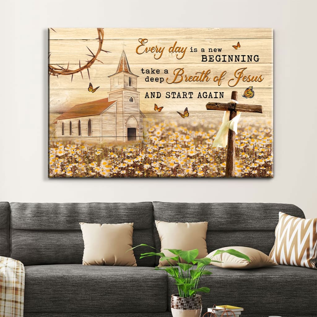 Every Day Is A New Beginning Wall Art Canvas, Farmhouse Christian Wall Decor – Religious Wall Decor