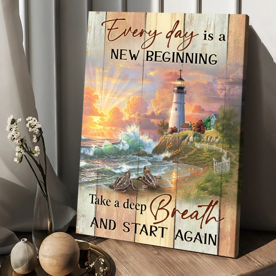 Every Day Is New Beginning Canvas – Sunset Lighthouse Canvas Posters – Christian Wall Posters – Religious Wall Decor