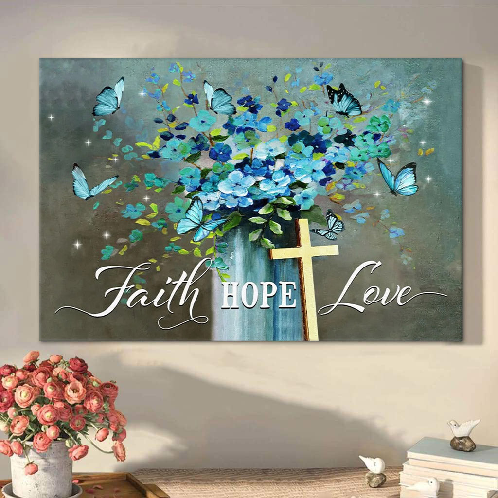 Faith Hope Love Wall Art Canvas Butterfly Christian Decor – Religious Wall Art Canvas