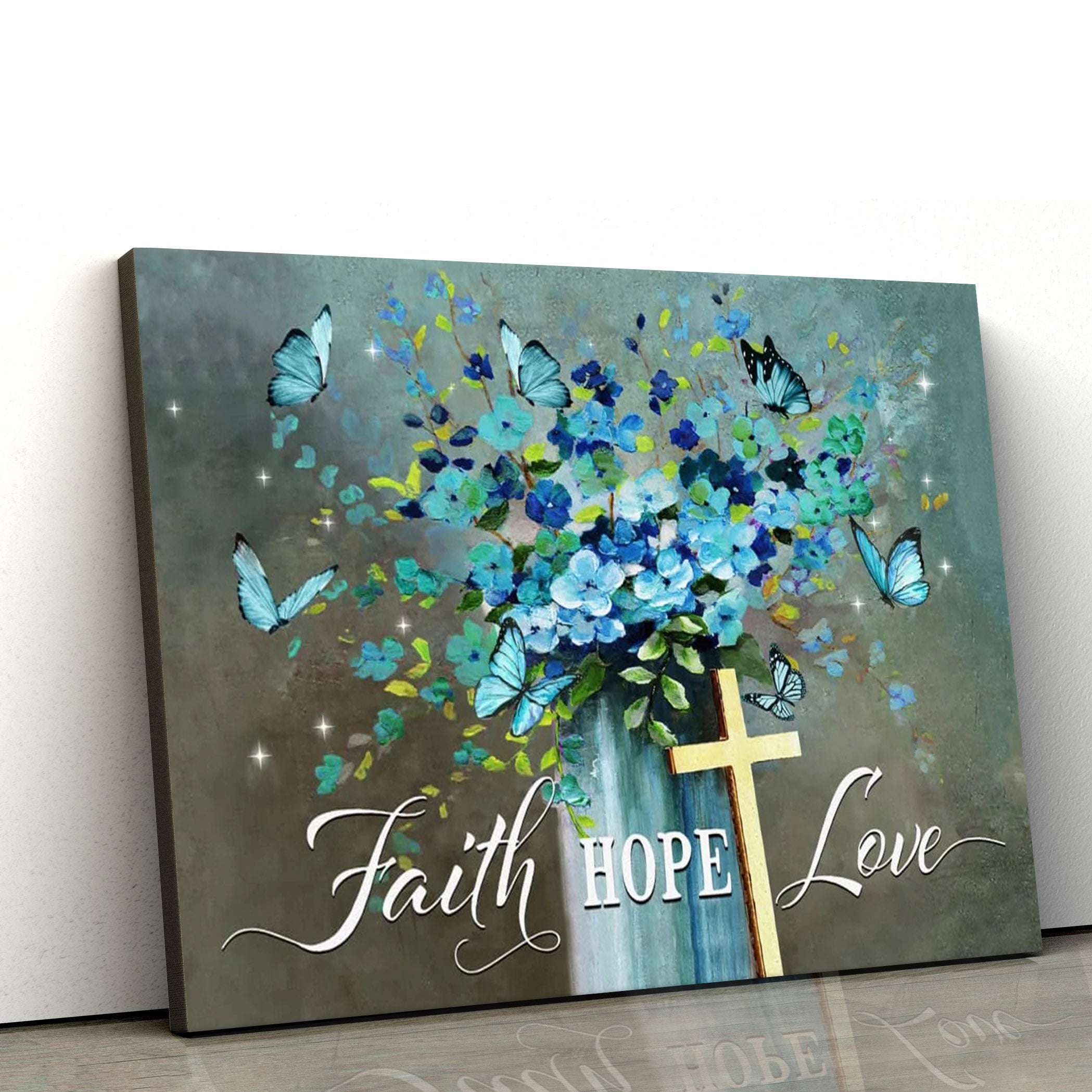 Faith Hope Love Wall Art Canvas Butterfly Christian Decor – Religious Wall Art Canvas