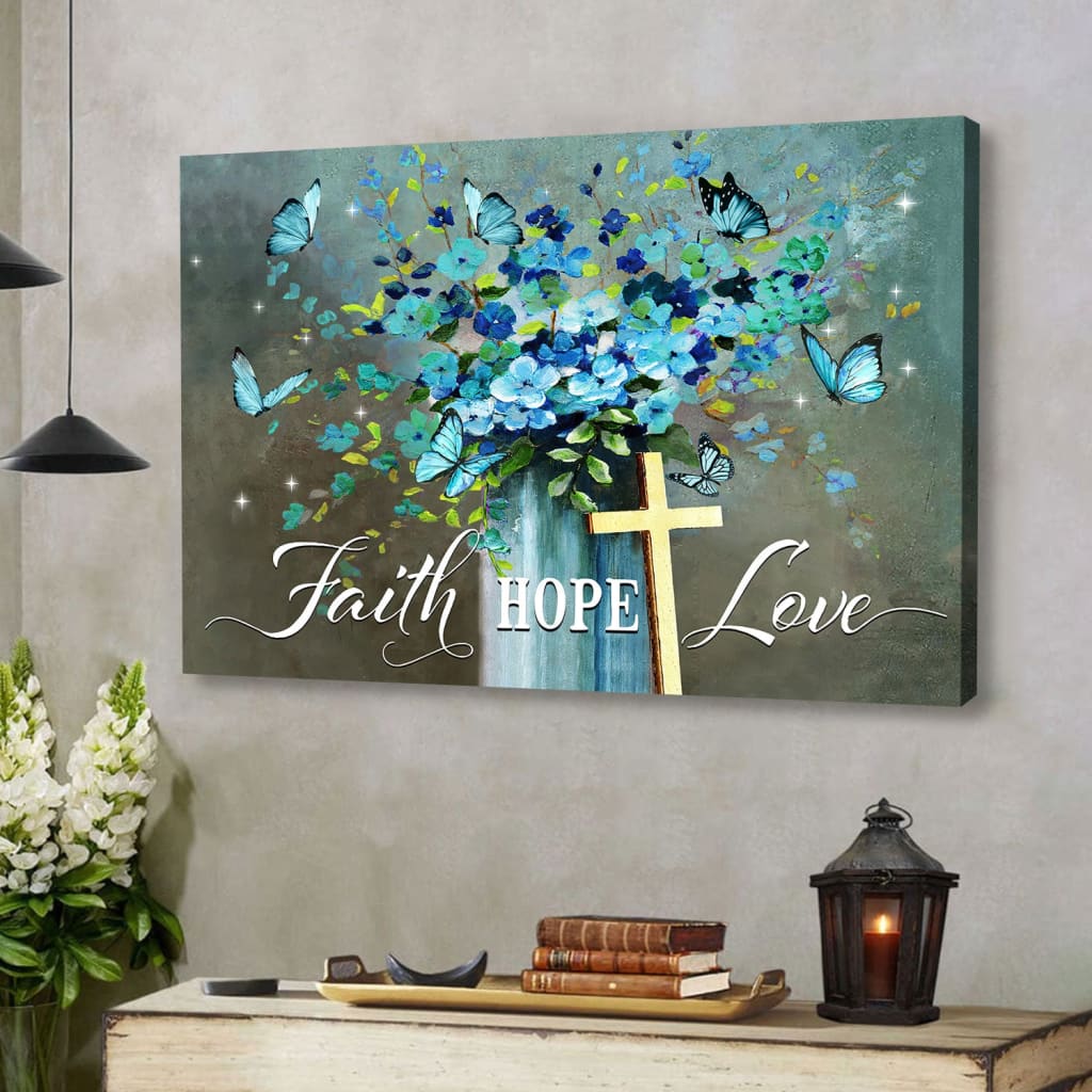 Faith Hope Love Wall Art Canvas, Butterfly Christian Wall Decor – Religious Wall Decor