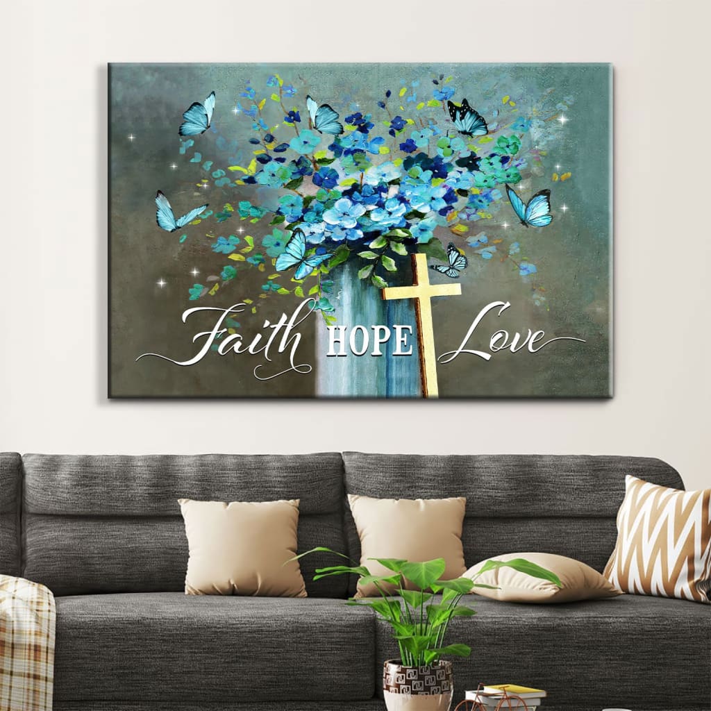 Faith Hope Love Wall Art Canvas, Butterfly Christian Wall Decor – Religious Wall Decor