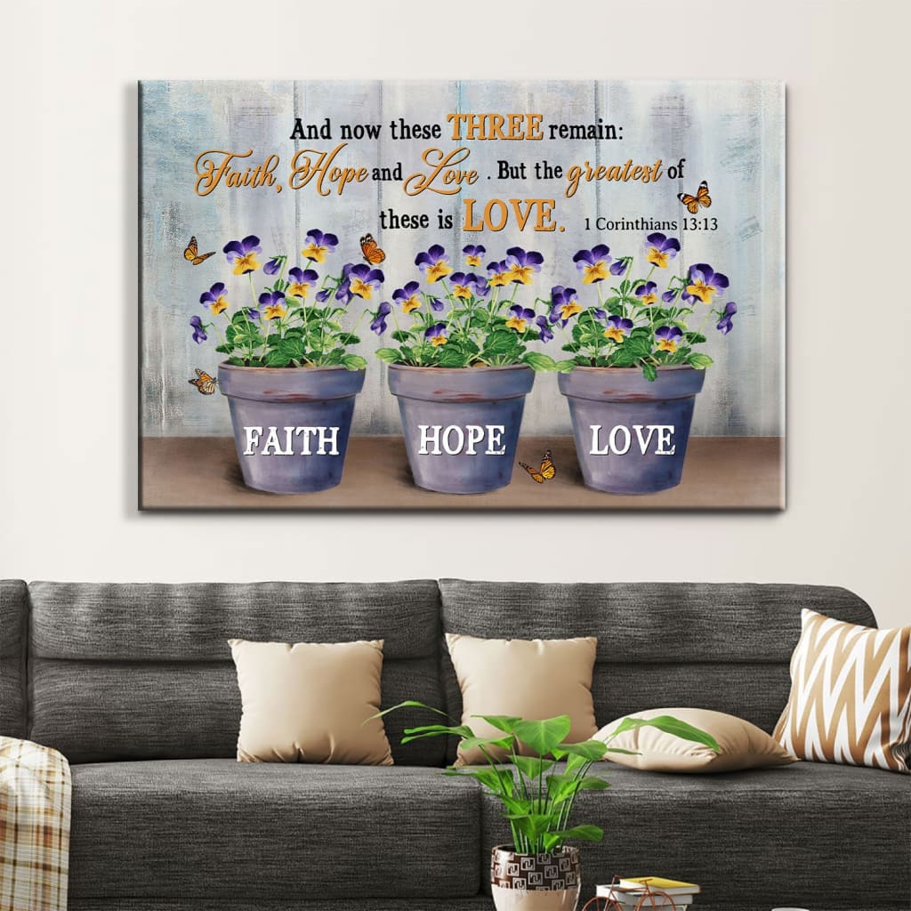 Faith Hope Love Wall Art Canvas, Butterfly Flower Vases Christian Wall Decor – Religious Wall Decor