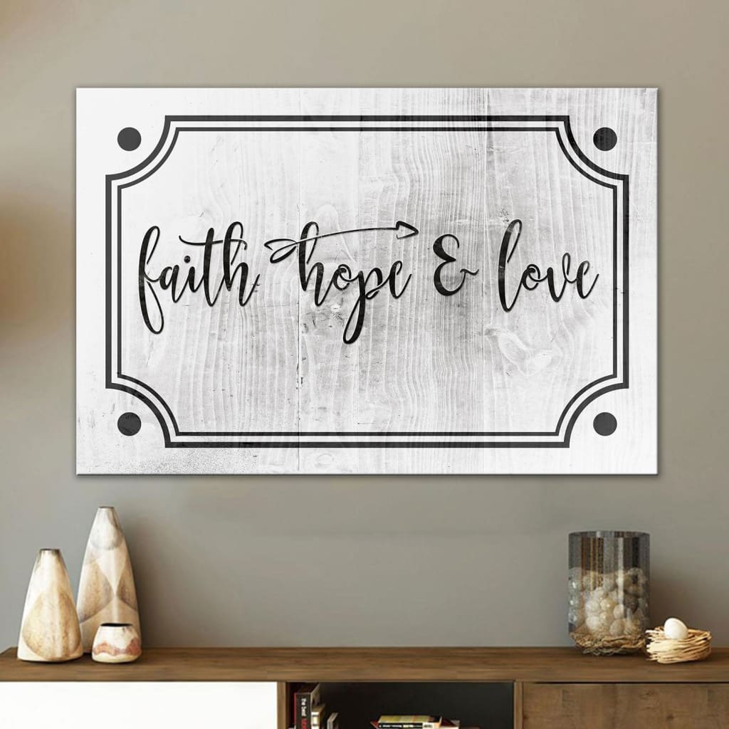 Faith Hope Love Wall Art Canvas, Christian Modern Rustic Farmhouse Wall Decor – Religious Wall Decor