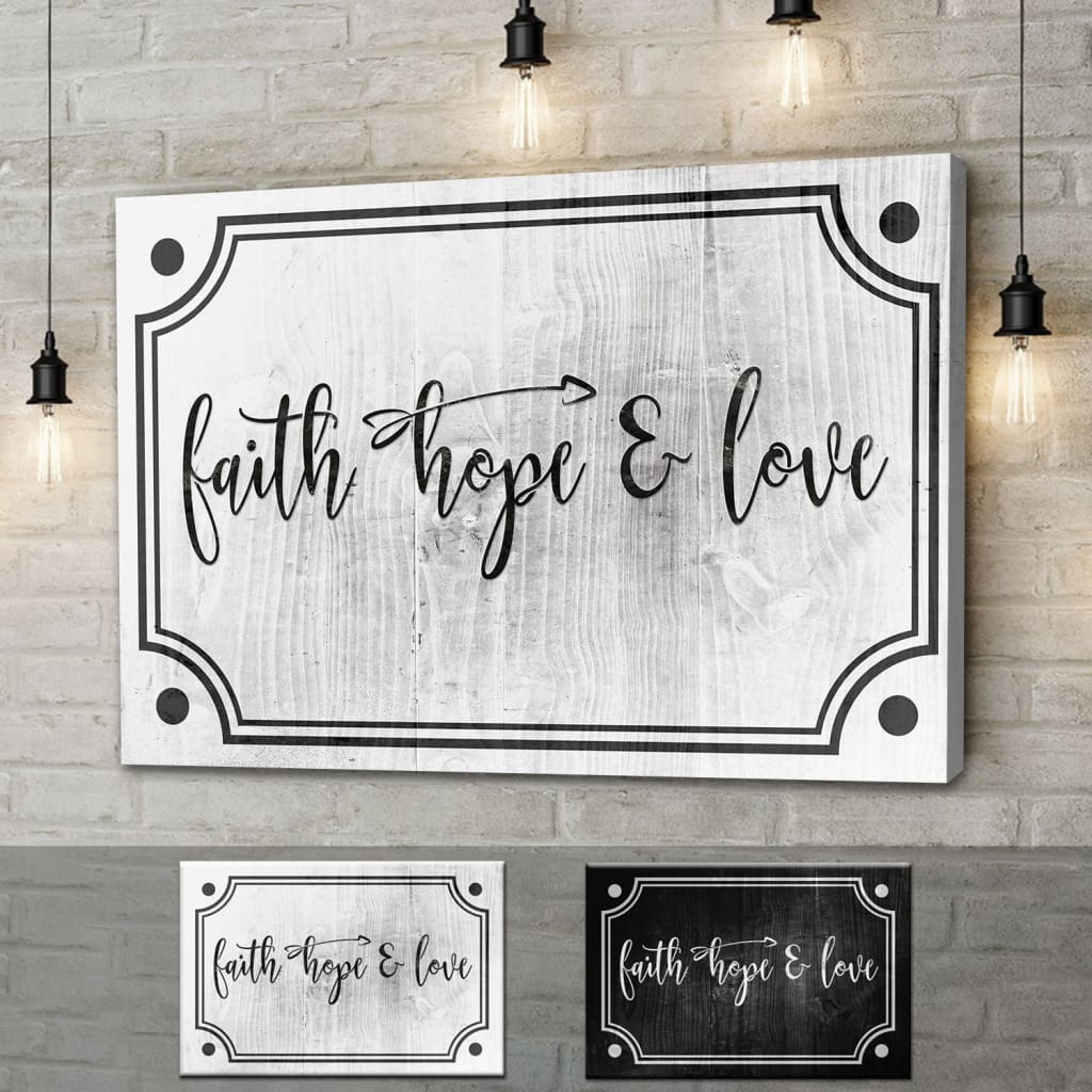 Faith Hope Love Wall Art Canvas, Christian Modern Rustic Farmhouse Wall Decor – Religious Wall Decor