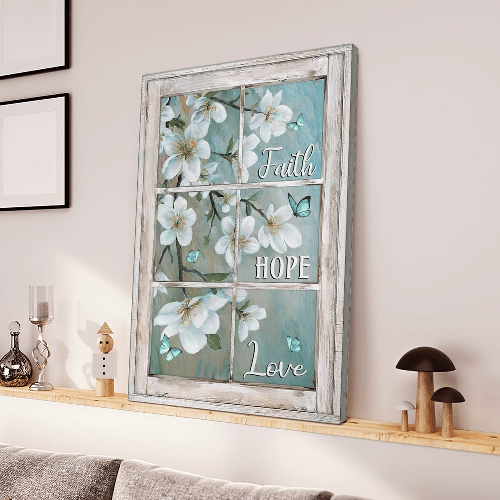 Faith Hope Love Window Background Jesus Canvas Posters – Christian Wall Posters – Religious Wall Decor