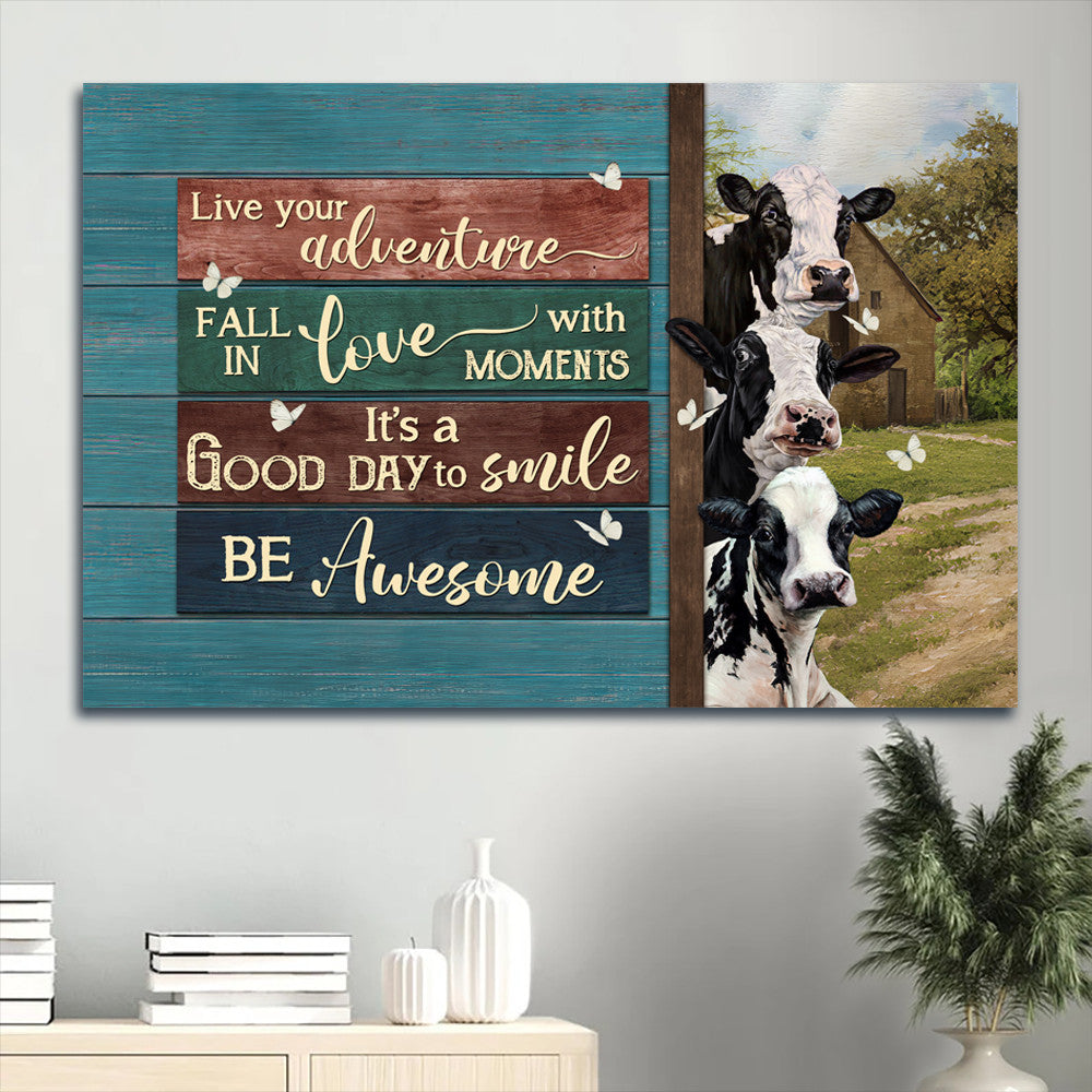 Family Amazing Dairy Cow Green Meadow Gift For Members Family It’s A Good Day To Smile Canvas Wall Art – Christian Wall Decor