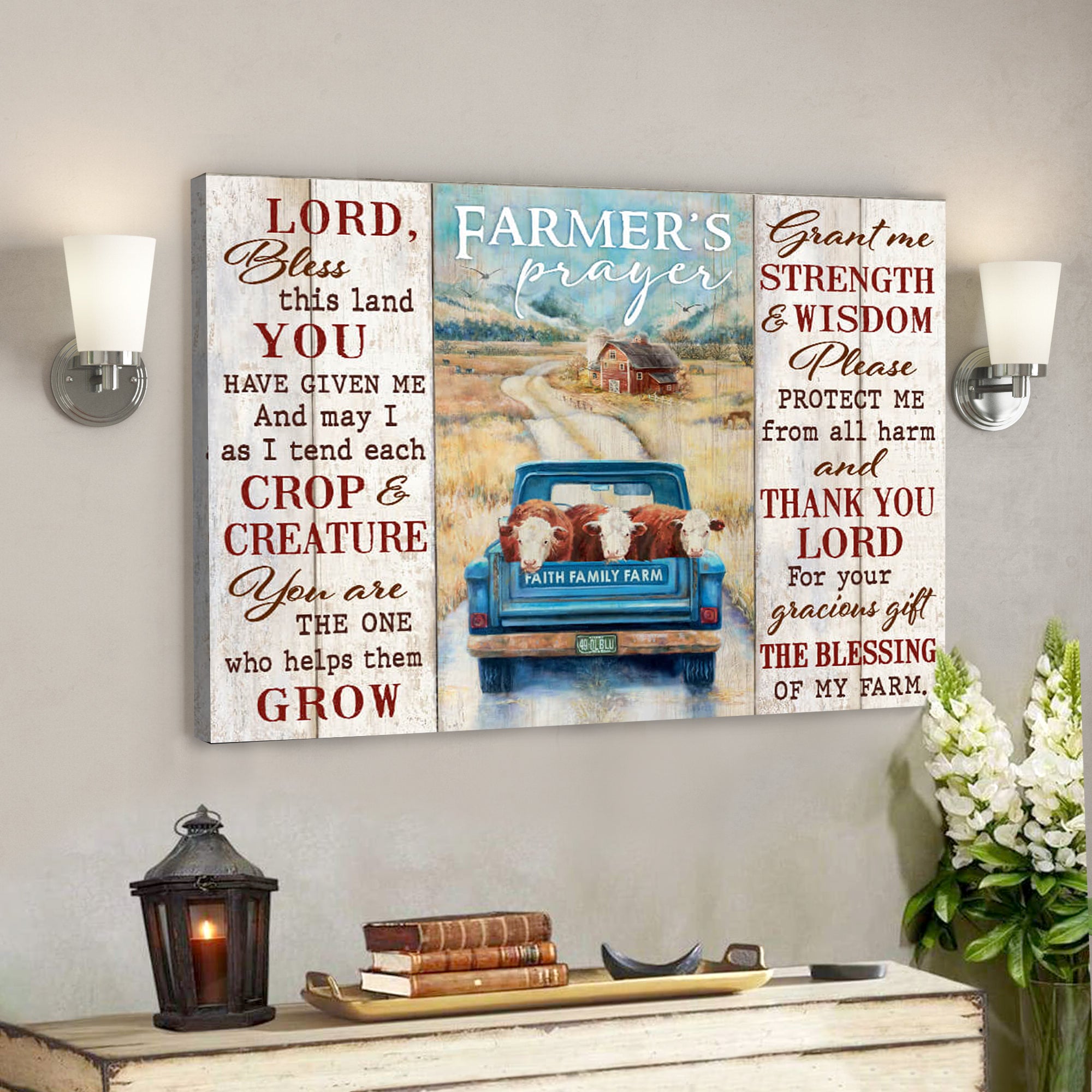 Farm & Cow – Farmer’s Prayer – Bible Verse Canvas – Scripture Canvas Wall Art