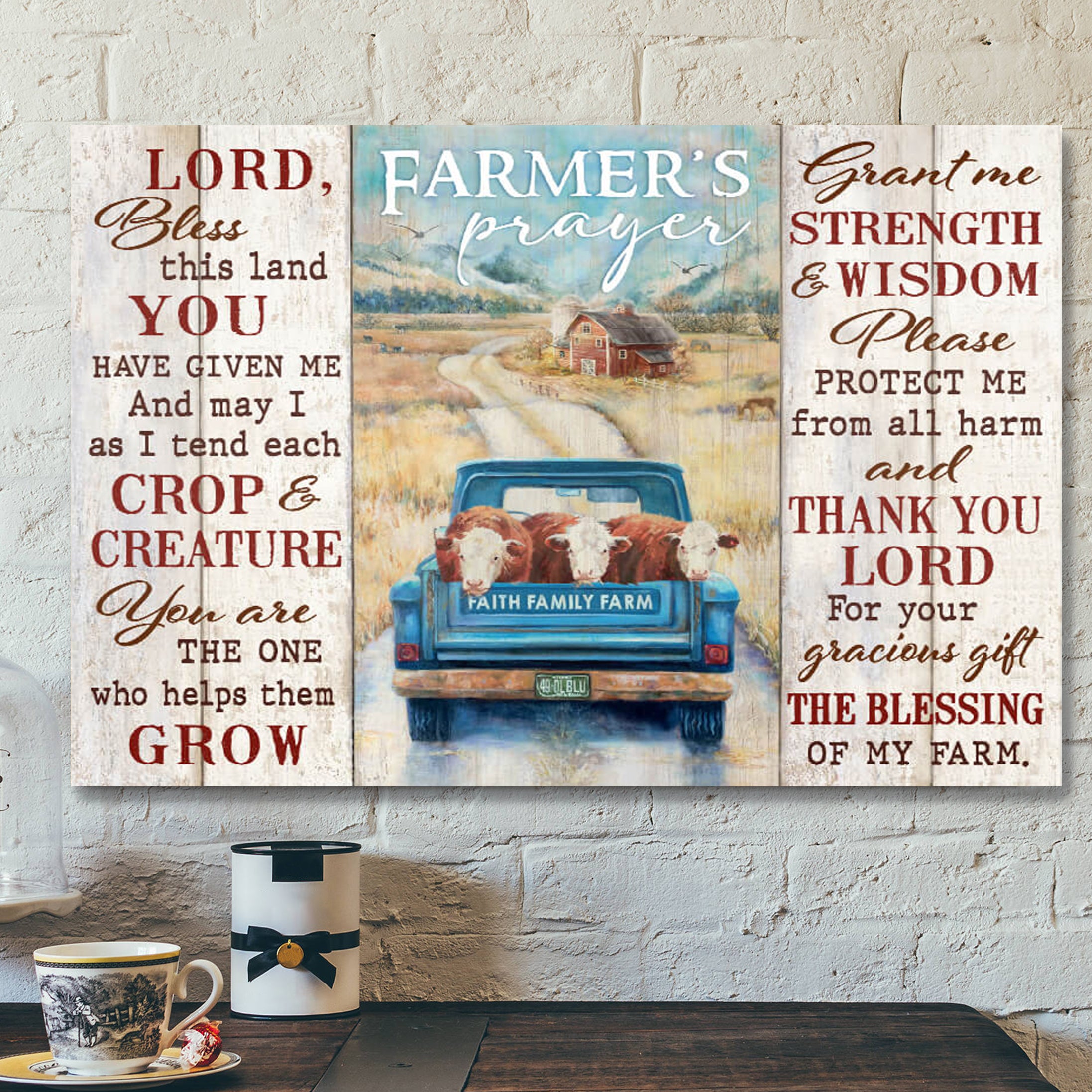 Farm & Cow – Farmer’s Prayer – Bible Verse Canvas – Scripture Canvas Wall Art