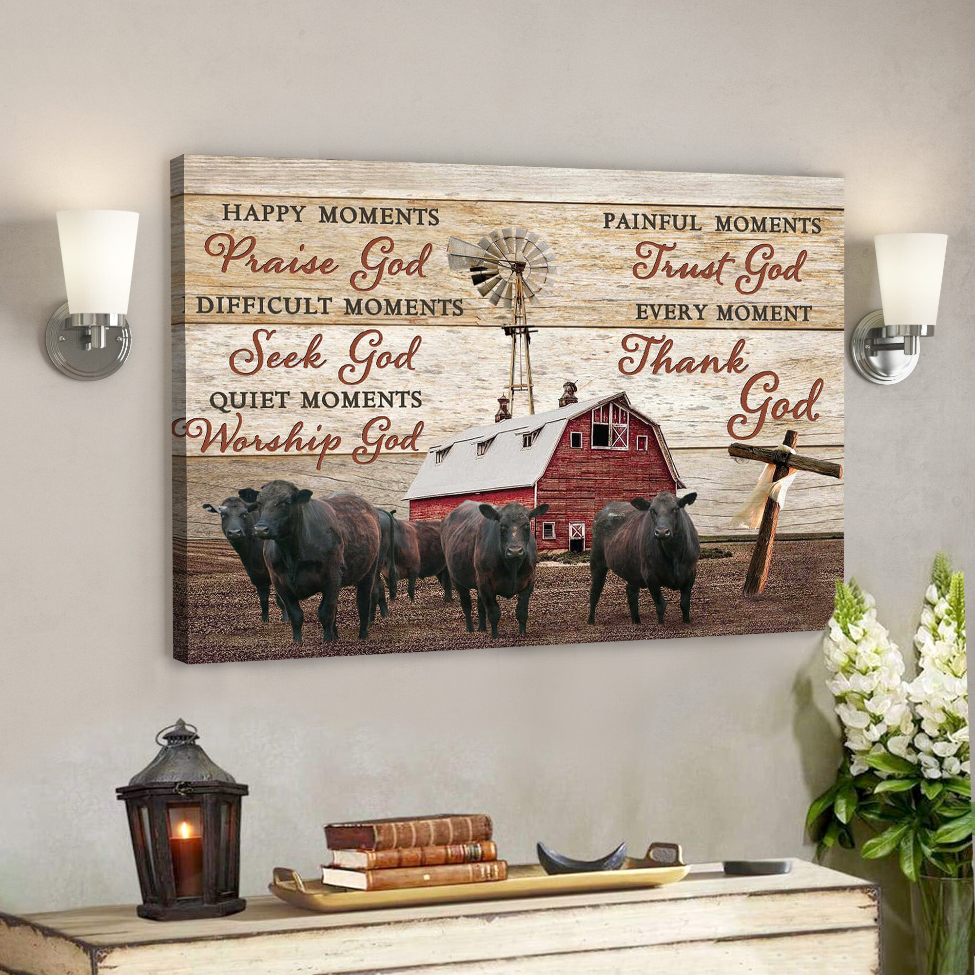 Farm Farmhouse Angus Cows Canvas Thank God – Bible Verse Canvas – Scripture Canvas Wall Art