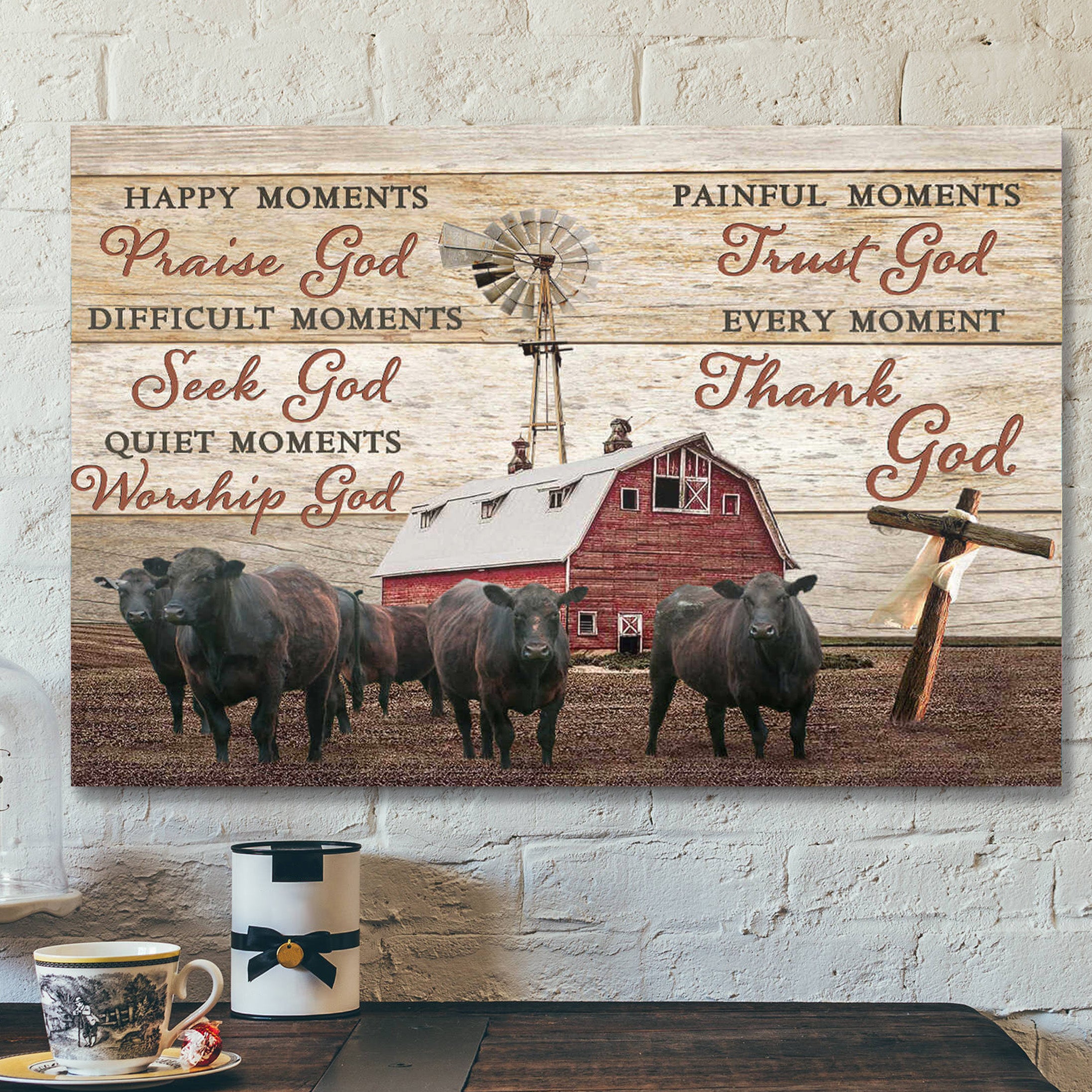 Farm Farmhouse Angus Cows Canvas Thank God – Bible Verse Canvas – Scripture Canvas Wall Art