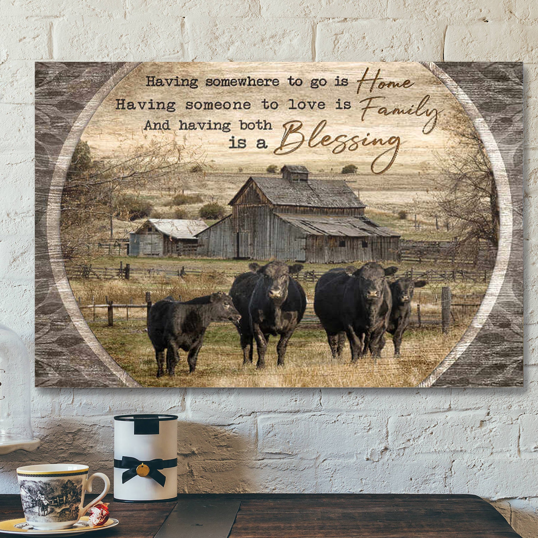 Farmhouse Canvas Having Both Is A Blessing Angus Cows – Bible Verse Canvas – Scripture Canvas Wall Art