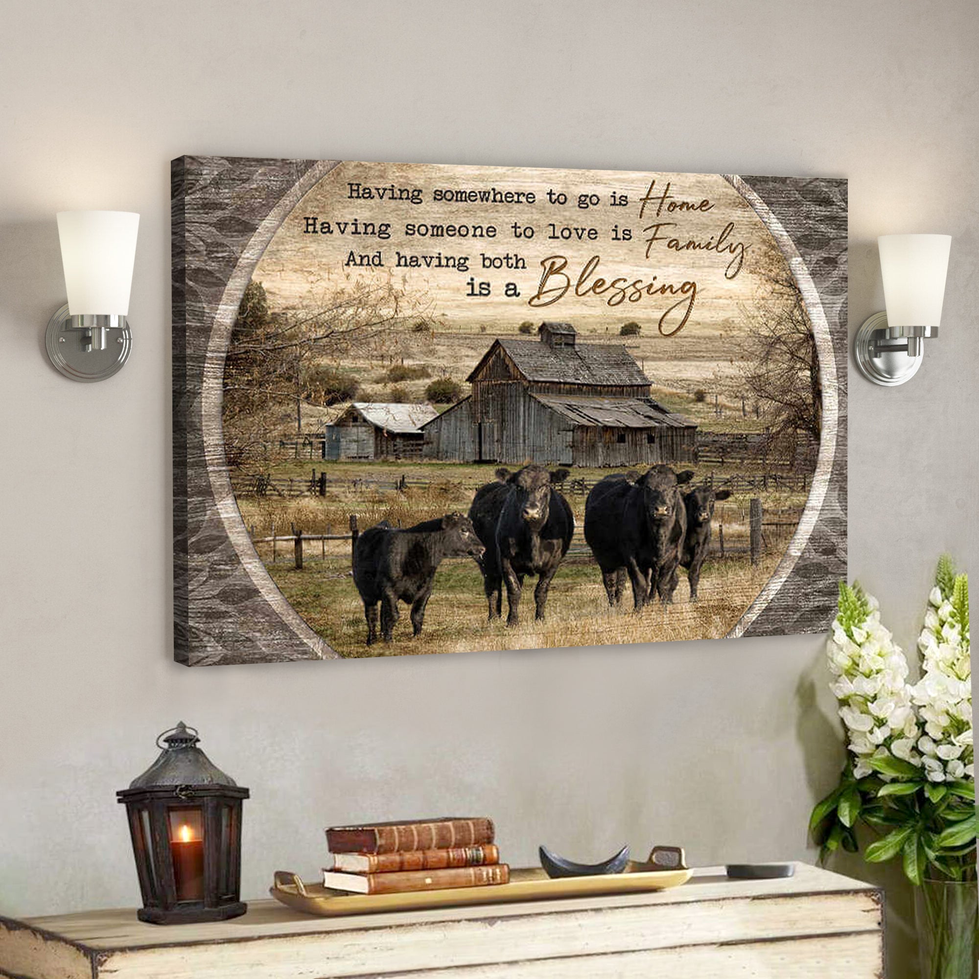 Farmhouse Canvas Having Both Is A Blessing Angus Cows – Bible Verse Canvas – Scripture Canvas Wall Art