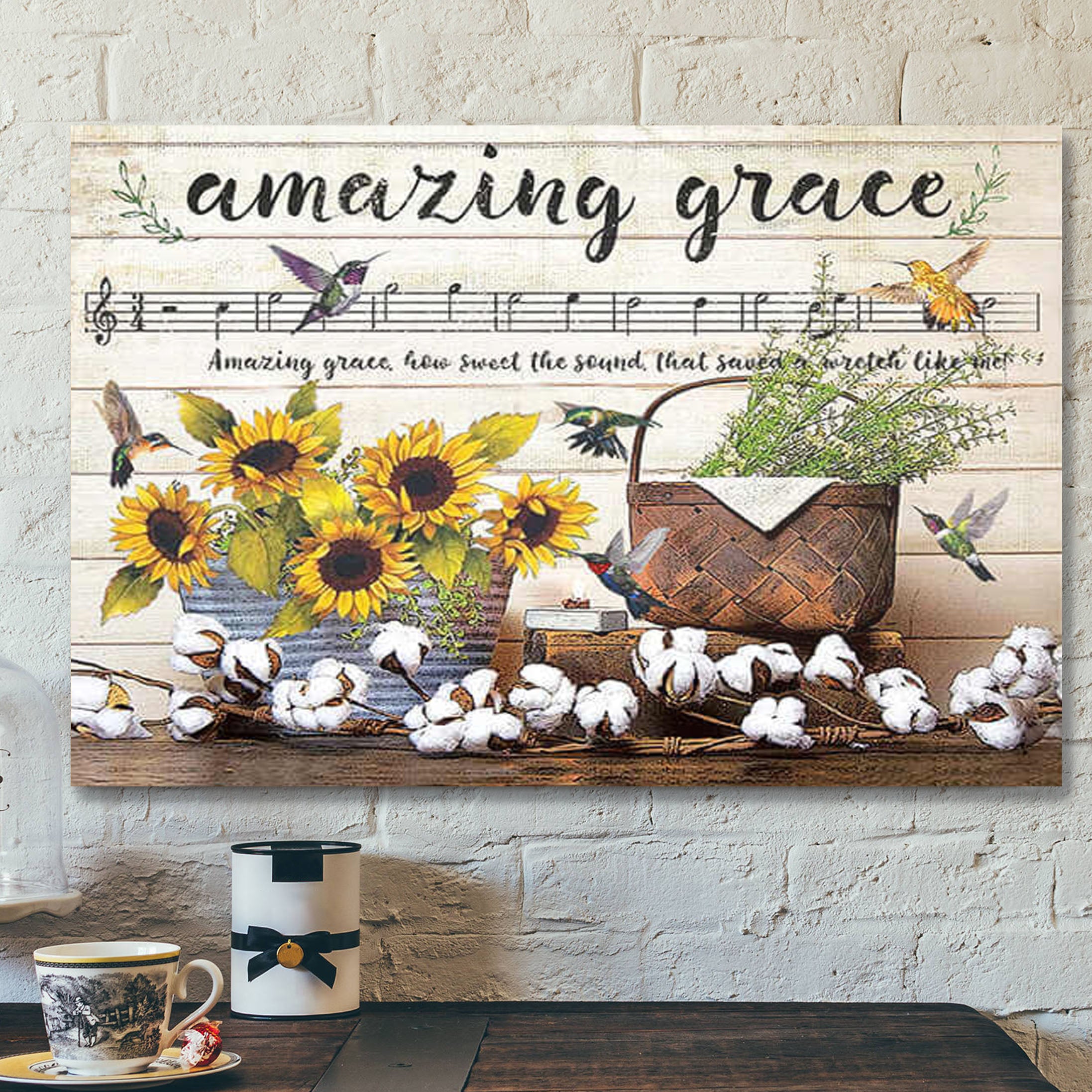 Farmhouse Hummingbirds – Amazing Grace – Bible Verse Canvas – Scripture Canvas Wall Art