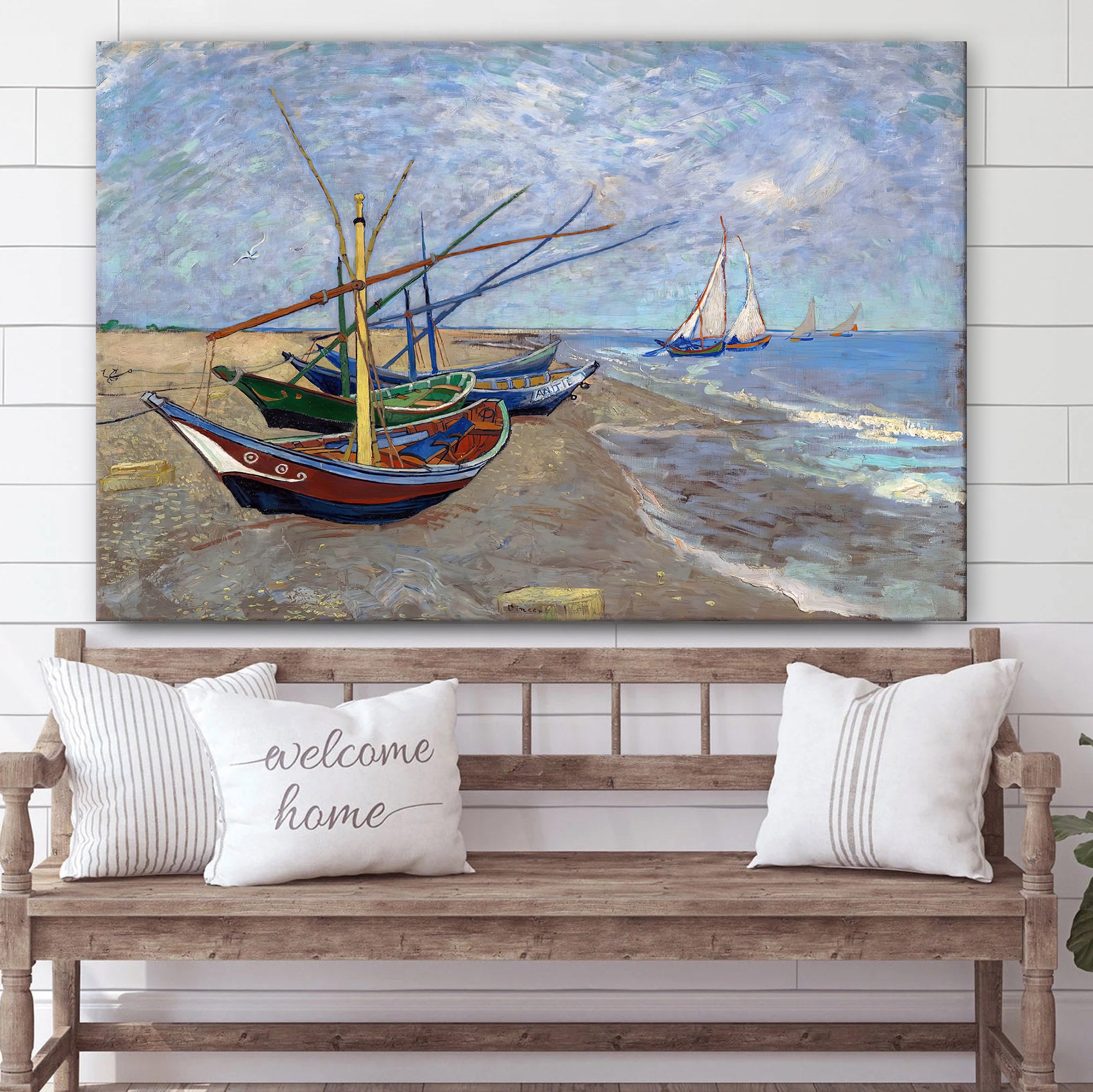 Fishing Boats On The Beach Canvas Wall Art – Canvas Wall Decor – Home Decor Living Room