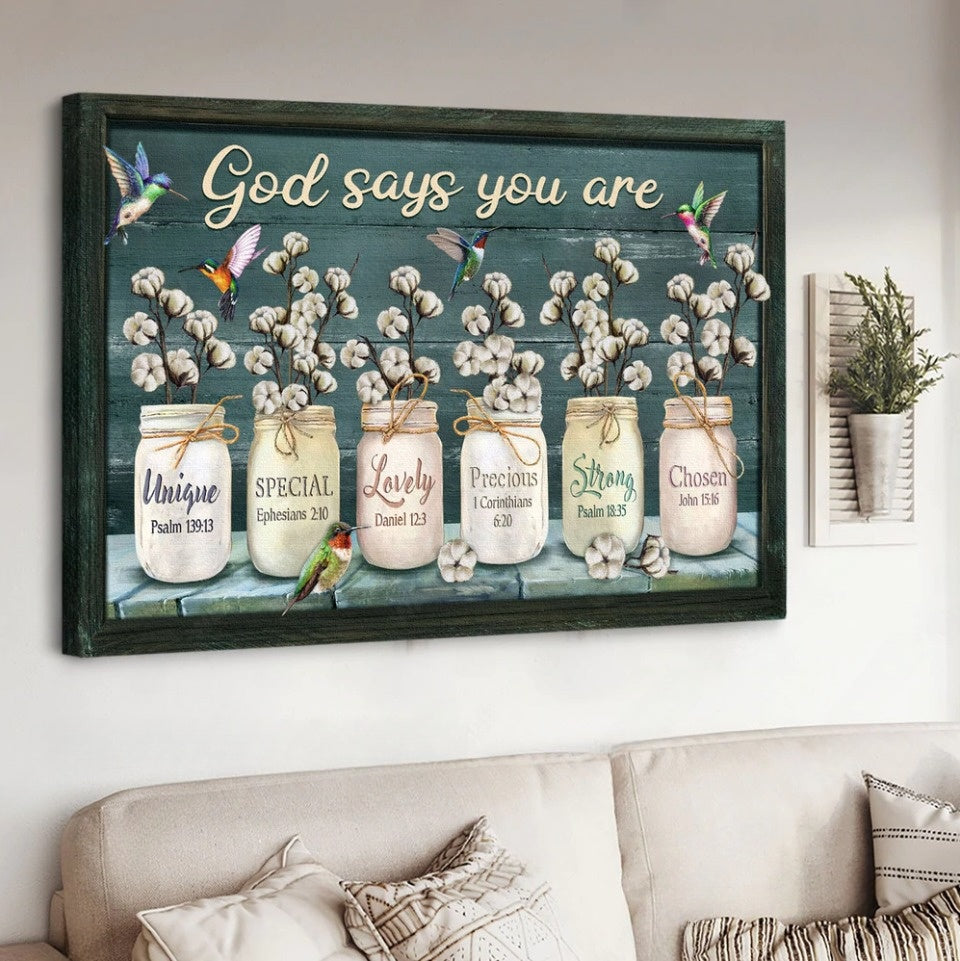 Flower Colorful Hummingbirds God Says You Are Canvas Wall Art – Christian Poster – Religious Wall Decor