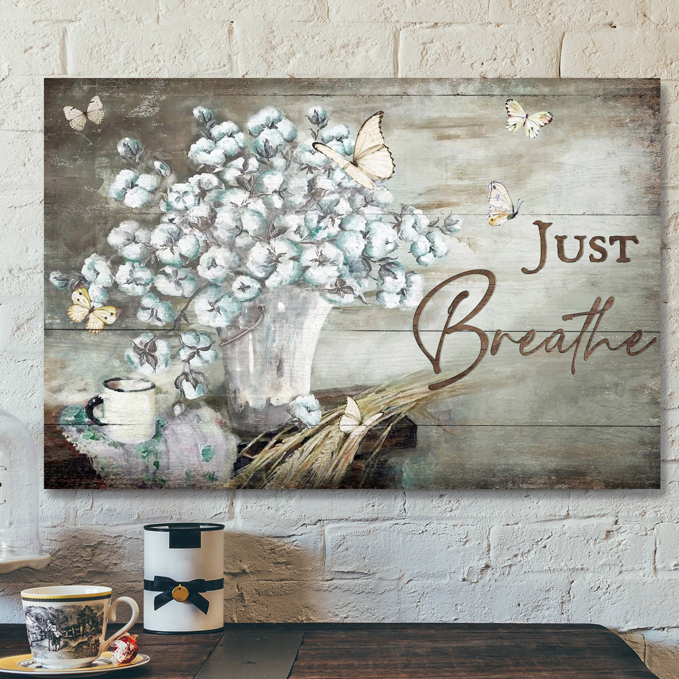 Flower – Just Breathe – Bible Verse Canvas – Scripture Canvas Wall Art